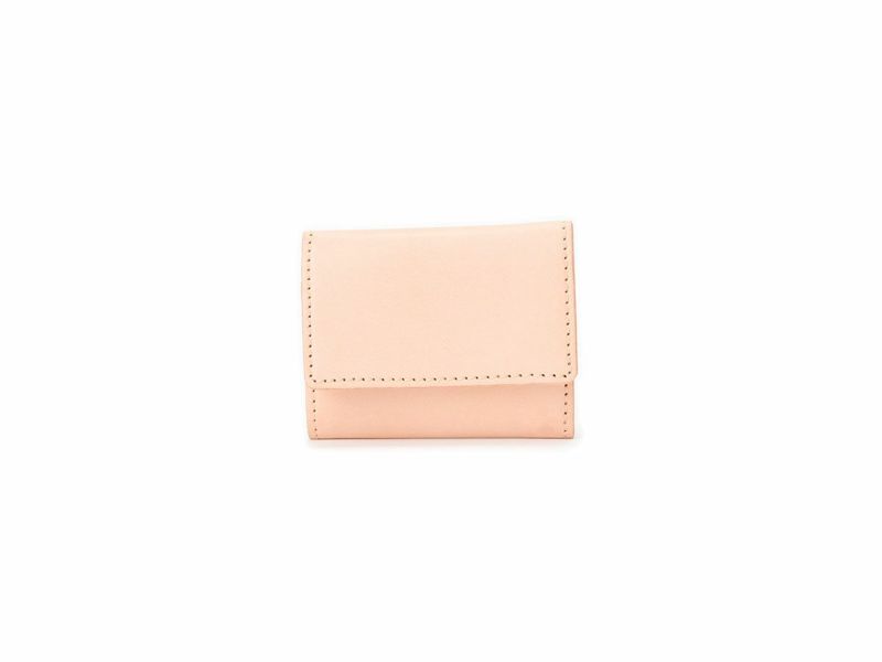 グレージングヌメ　三つ折りミニ革財布 ベージュ