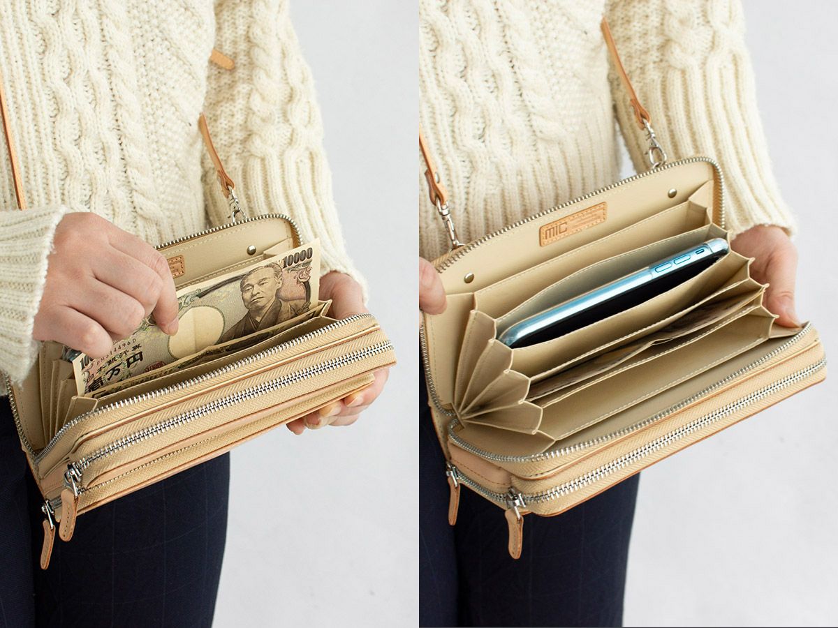 グレージングヌメ　マルチウォレット(ショルダーストラップ付)