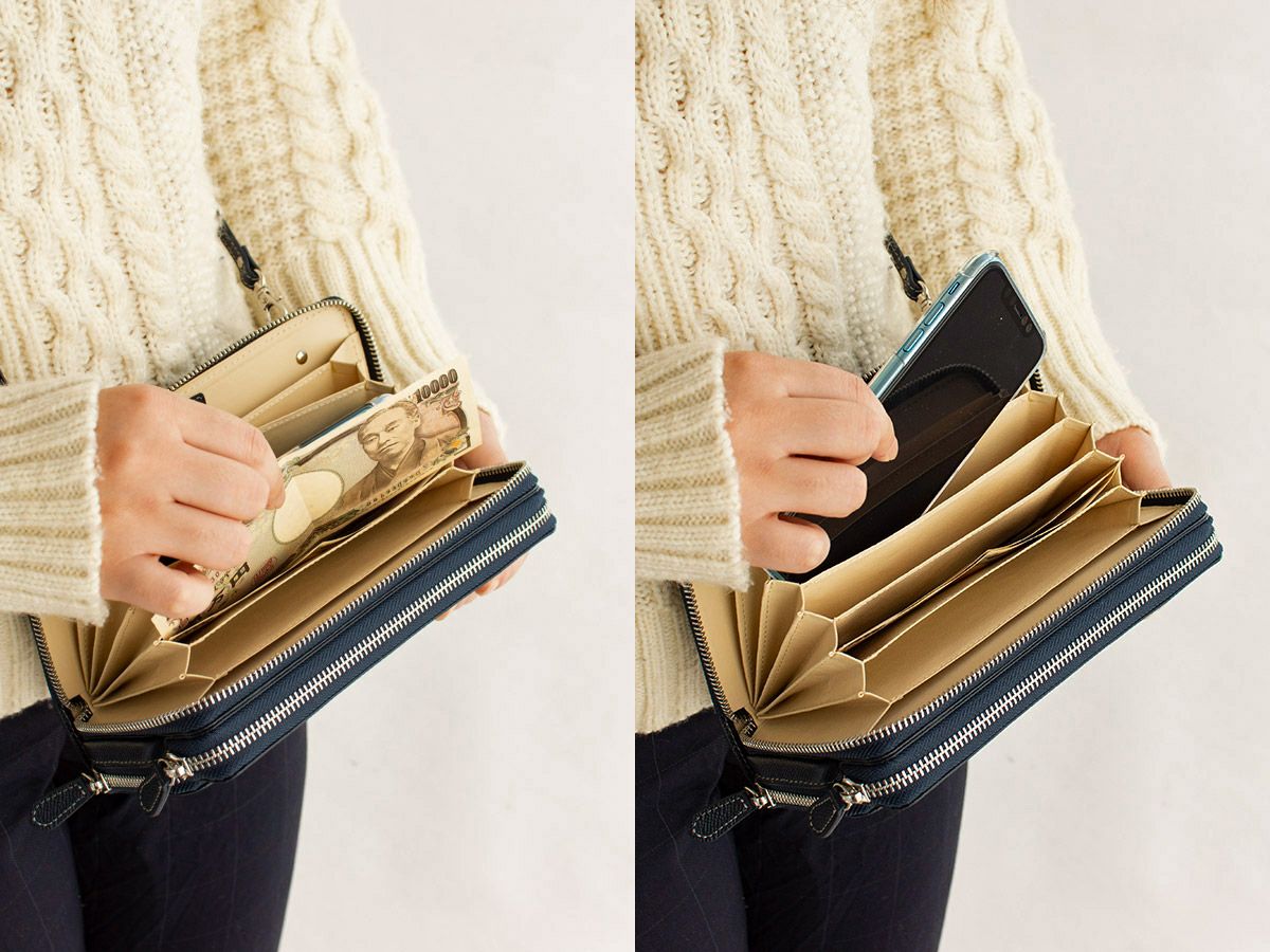 エンボス　マルチウォレット(ショルダーストラップ付き)