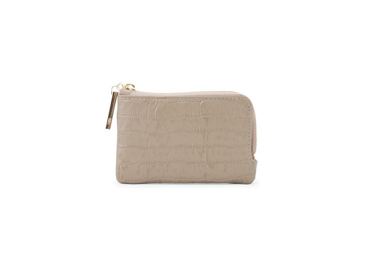 クロコ　キーチェーン付きL字ファスナー小銭入れ　モカグレージュ