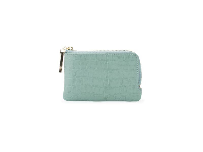 クロコ　キーチェーン付きL字ファスナー小銭入れ　ダスティグリーン