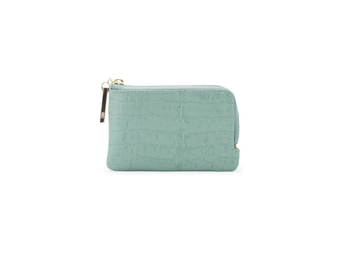 クロコ　キーチェーン付きL字ファスナー小銭入れ　ダスティグリーン